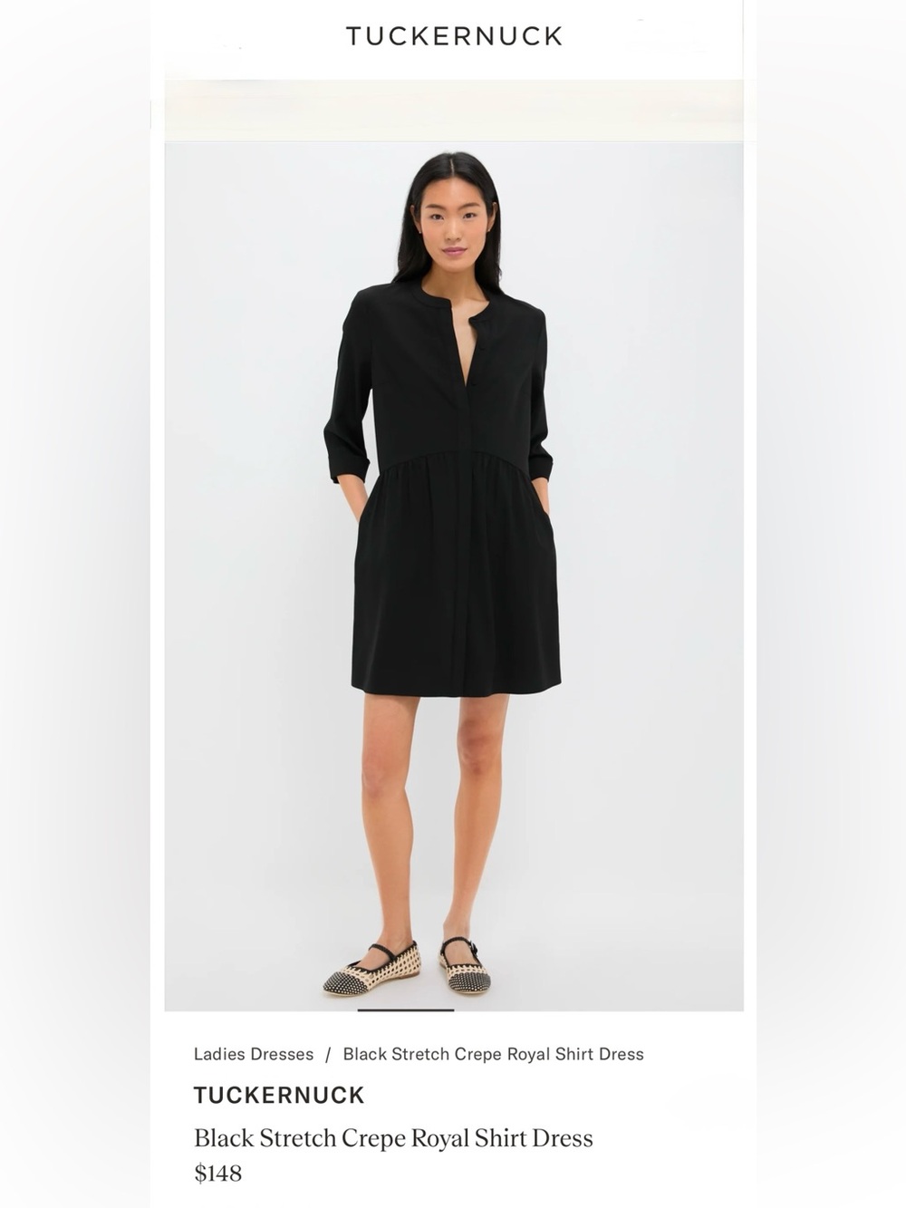 Tuckernuck Black Stretch Crepe Royal Shirt Dress,Size-XS